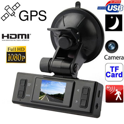 GS2000 Black, 1.5 inch TFT Screen Full HD 1080P Car DVR Recorder with GPS / G-Sensor / Motion Detection / Night Vision / HDMI /A